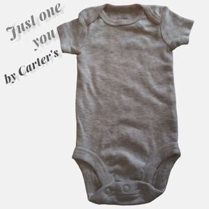 Carter's Gray Space Dye Pink Trim Short Sleeve Newborn Bodysuit